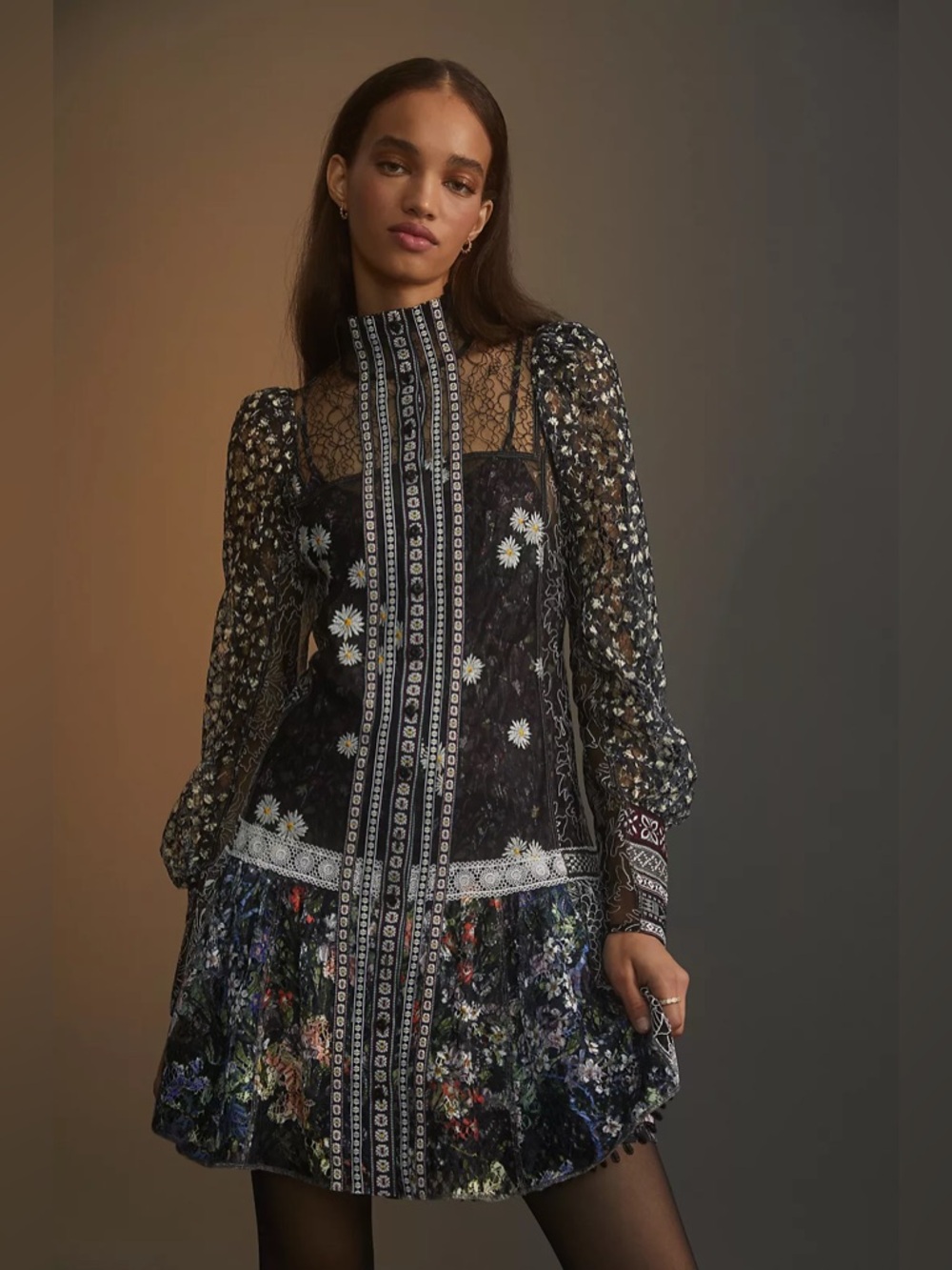 In Earnest by Byron Lars Daisy Embroidered Lace Mini Dress Anthropologie